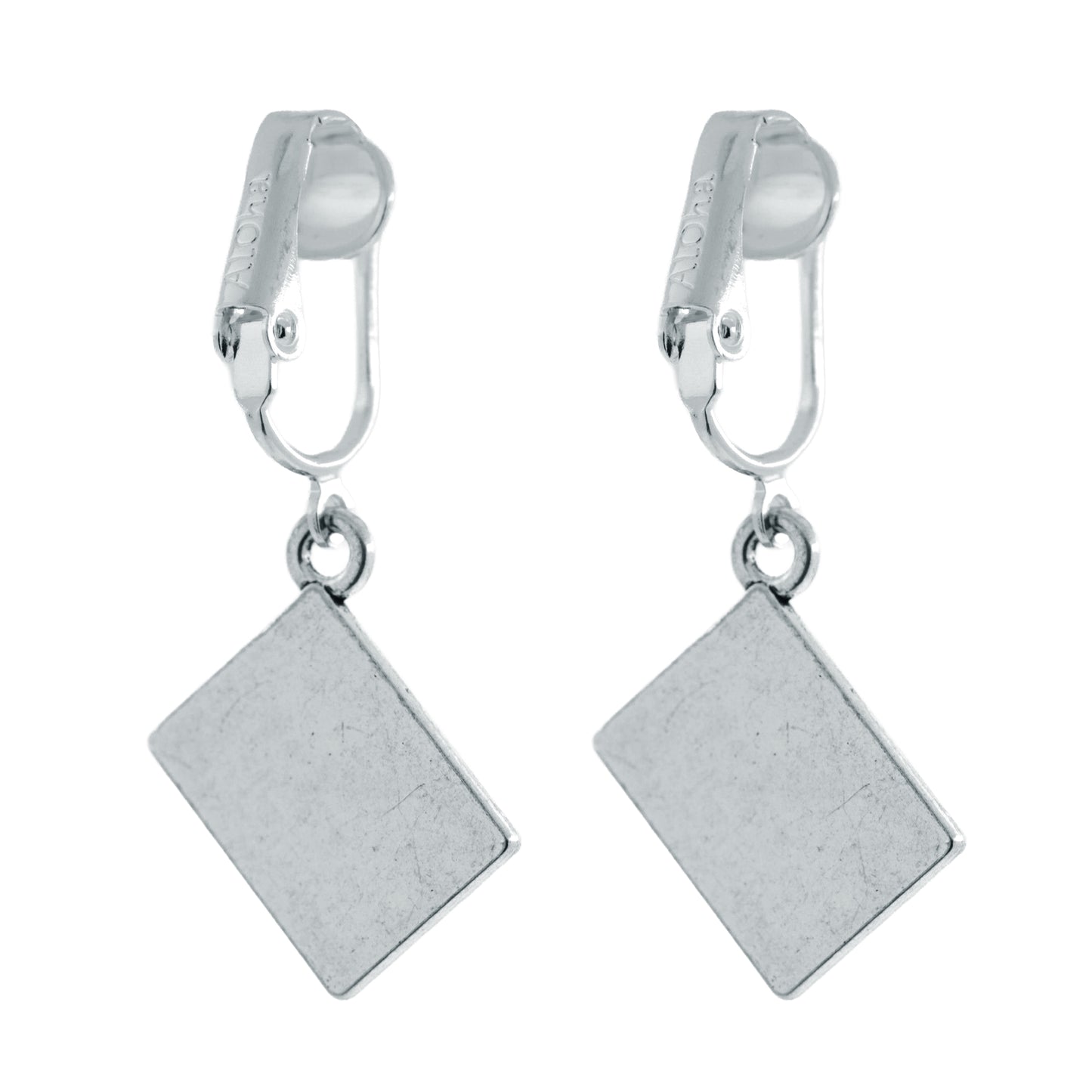 Silver Passport Clip On Dangling Earrings