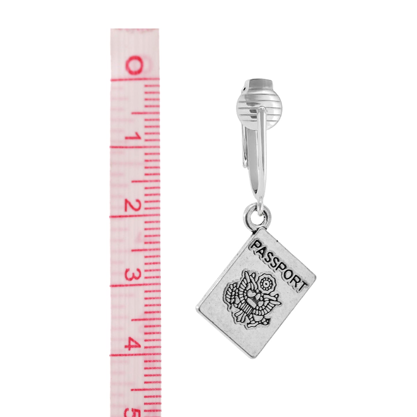 Silver Passport Clip On Dangling Earrings