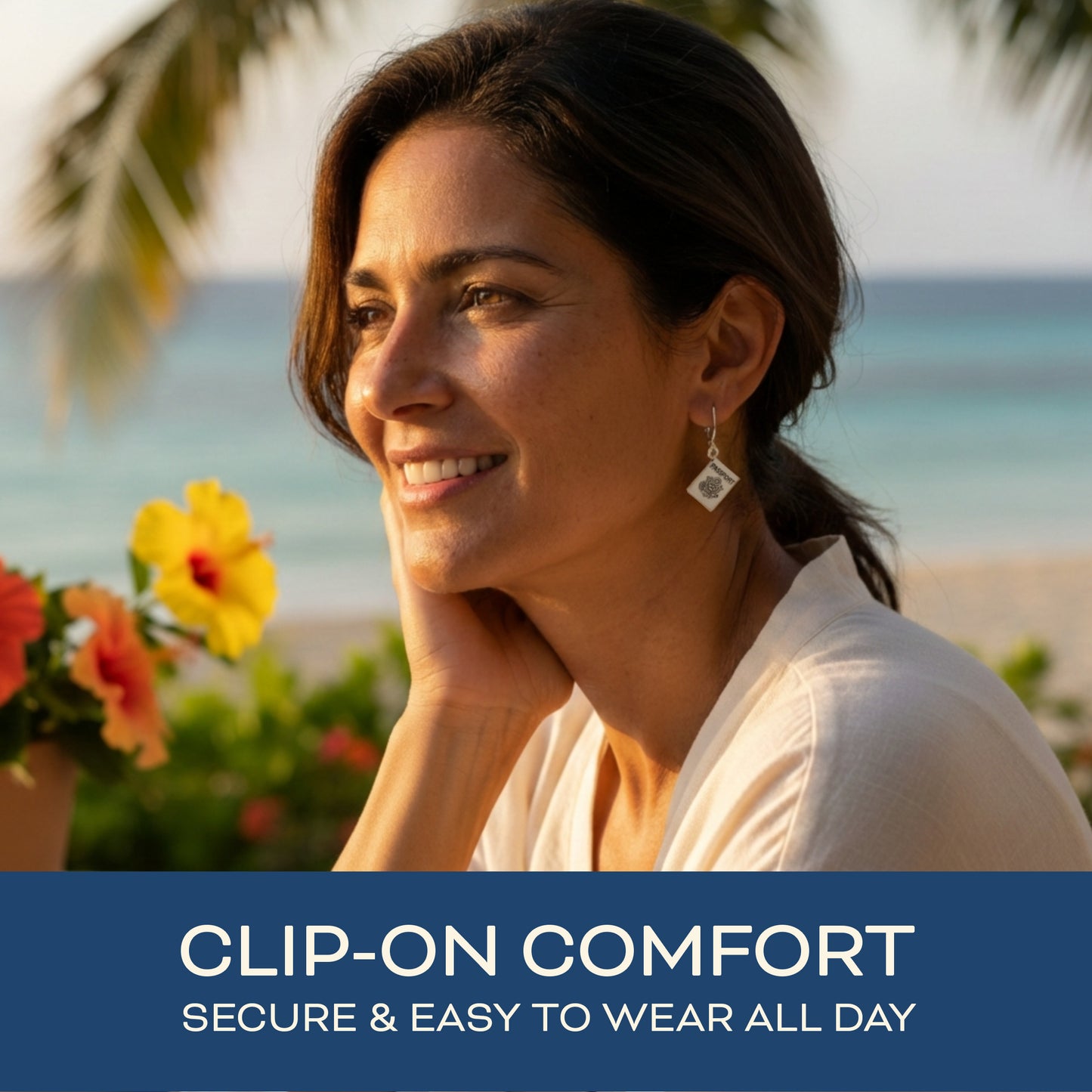 Silver Passport Clip On Dangling Earrings