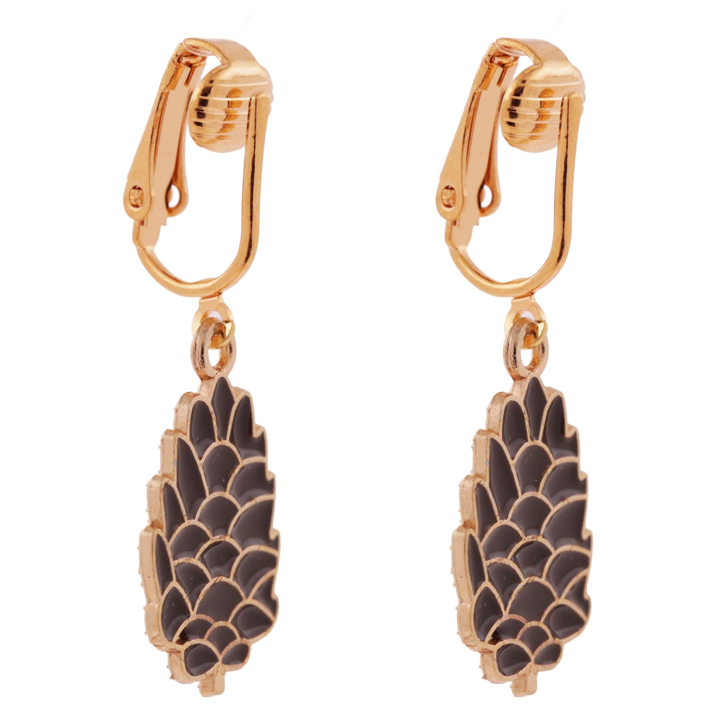 Pine Cone Gold Clip On Dangling Earrings