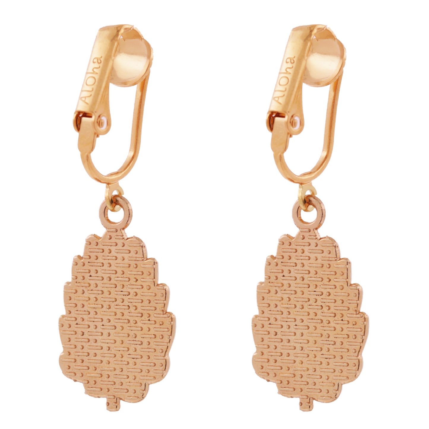 Pine Cone Gold Clip On Dangling Earrings