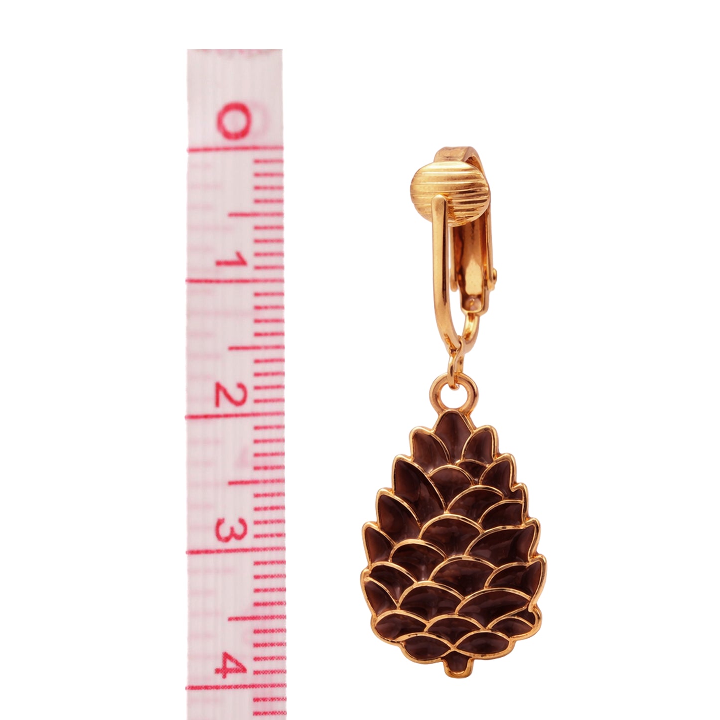 Pine Cone Gold Clip On Dangling Earrings