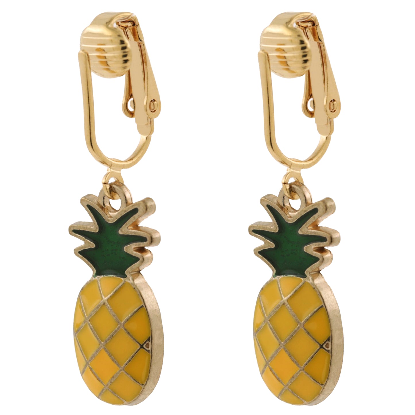 Pineapples Gold Clip On Dangling Earrings