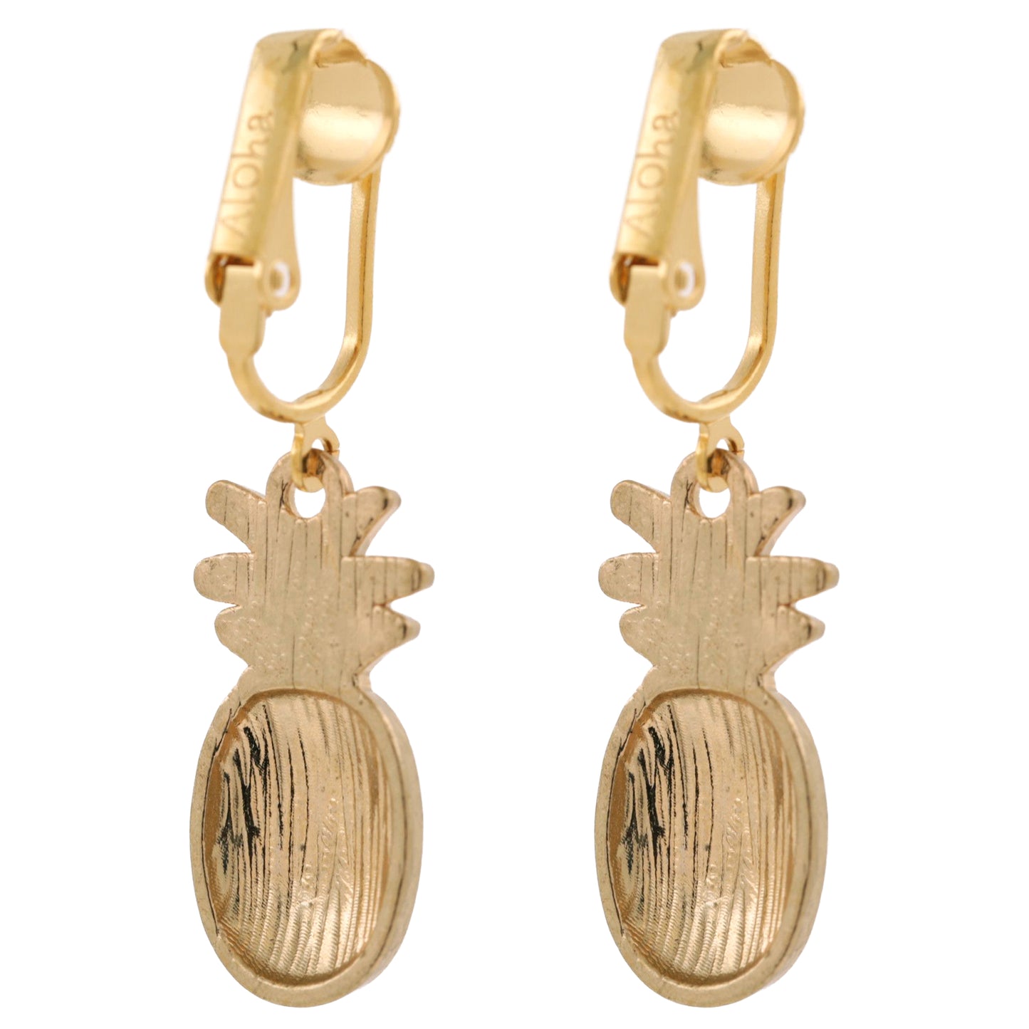 Pineapples Gold Clip On Dangling Earrings