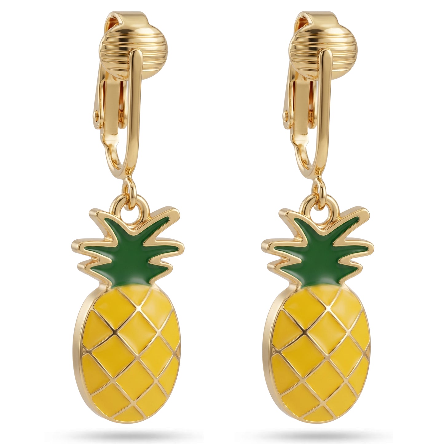 Pineapples Gold Clip On Dangling Earrings