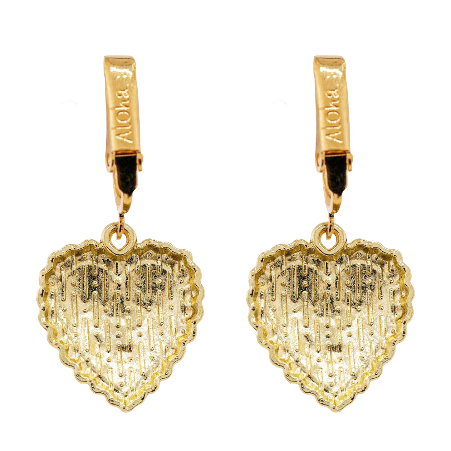 Pink Kiss Me Heart Gold Clip On Dangling Earrings