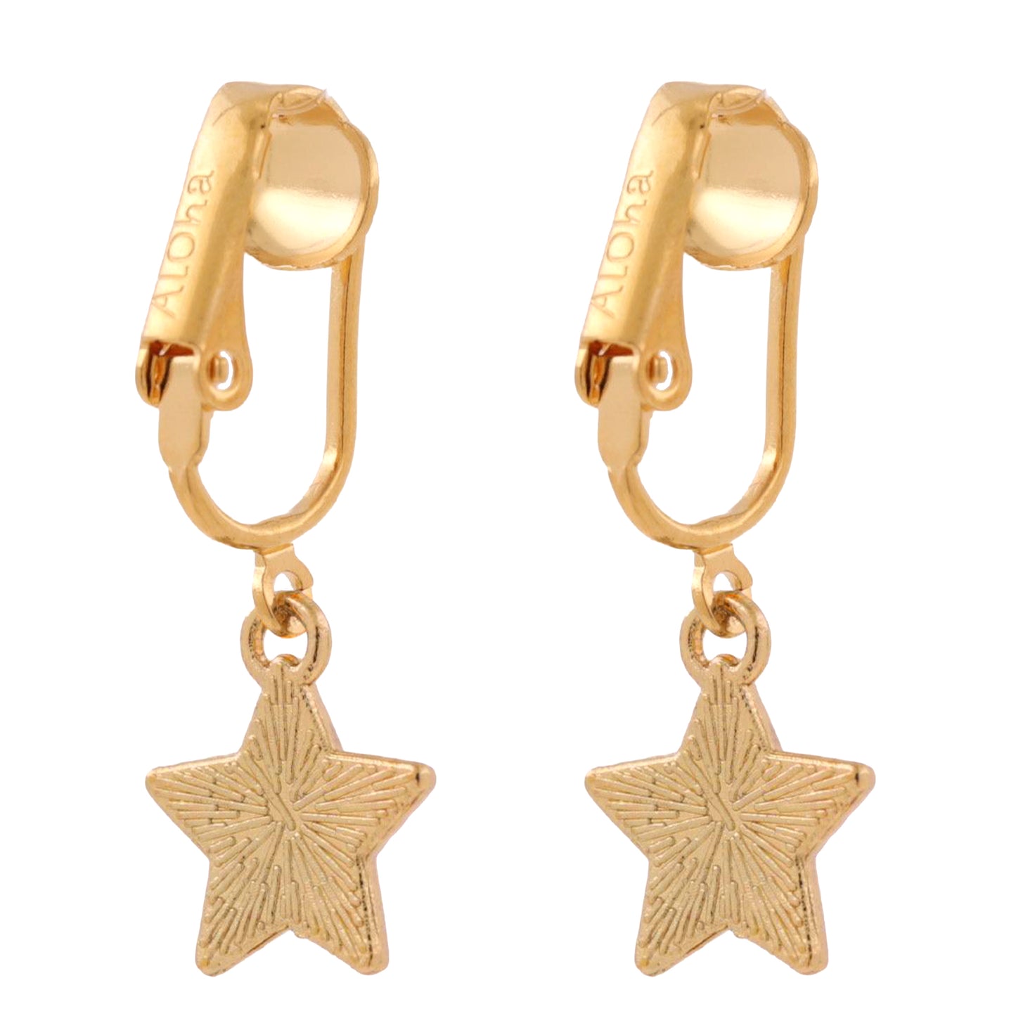 Fun Star Gold Clip On Dangling Earrings