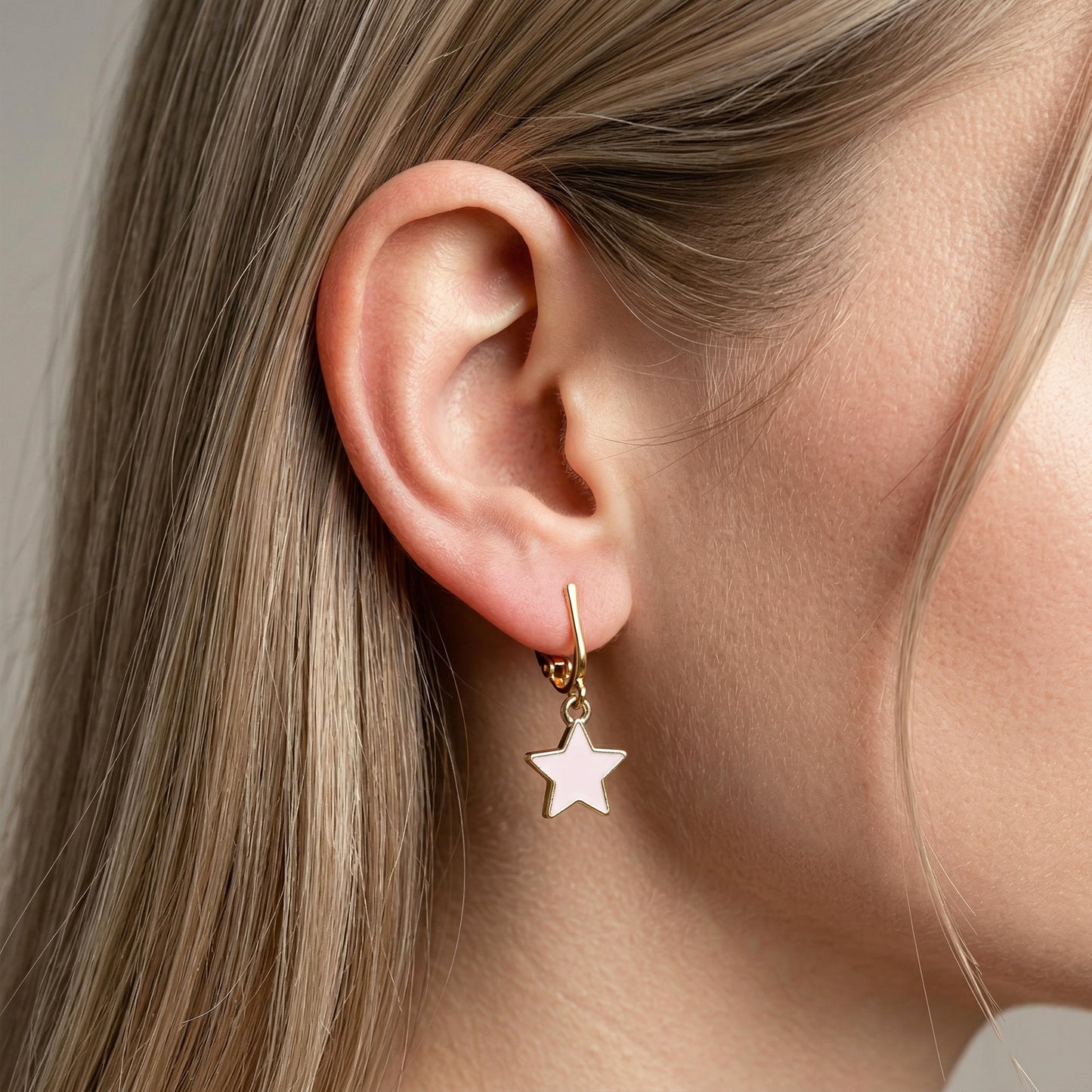 Fun Star Gold Clip On Dangling Earrings