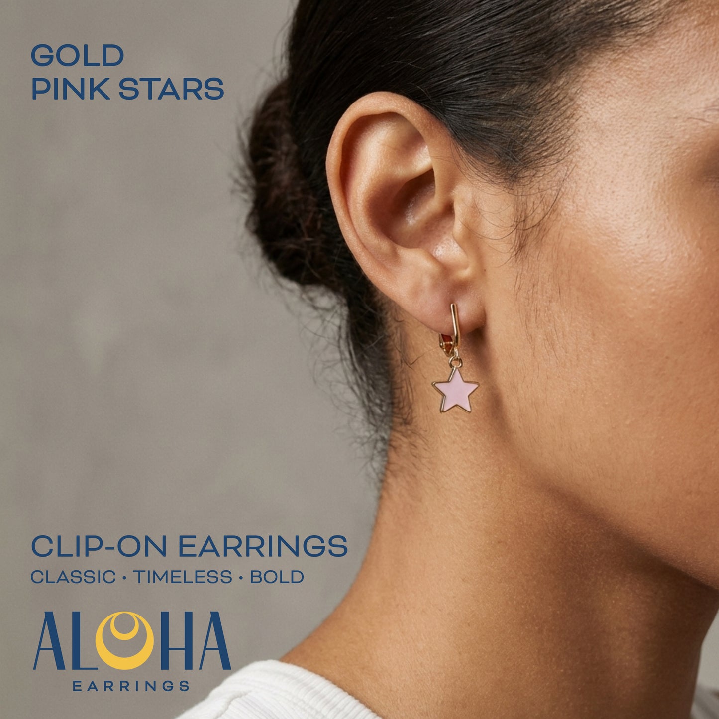Fun Star Gold Clip On Dangling Earrings