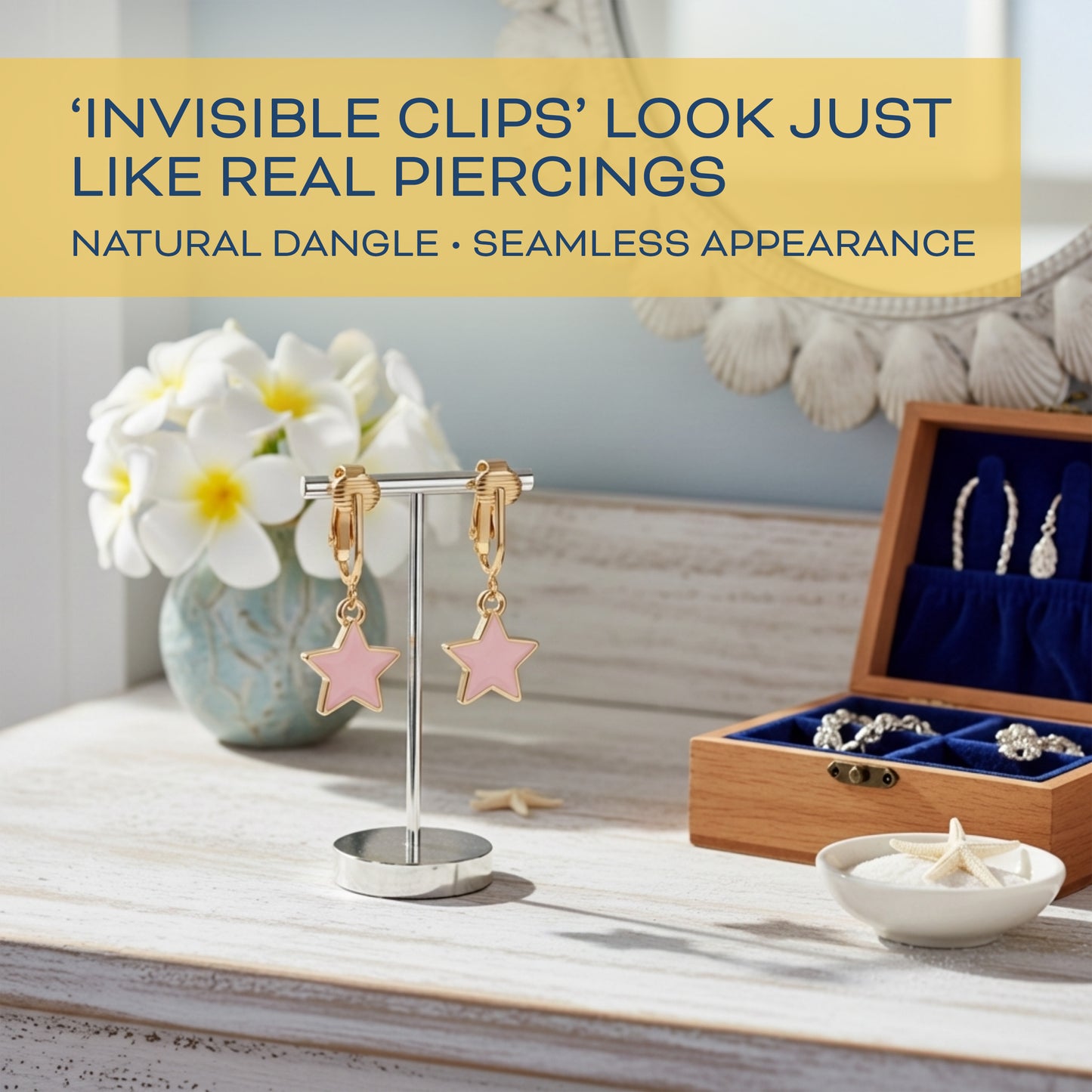 Fun Star Gold Clip On Dangling Earrings