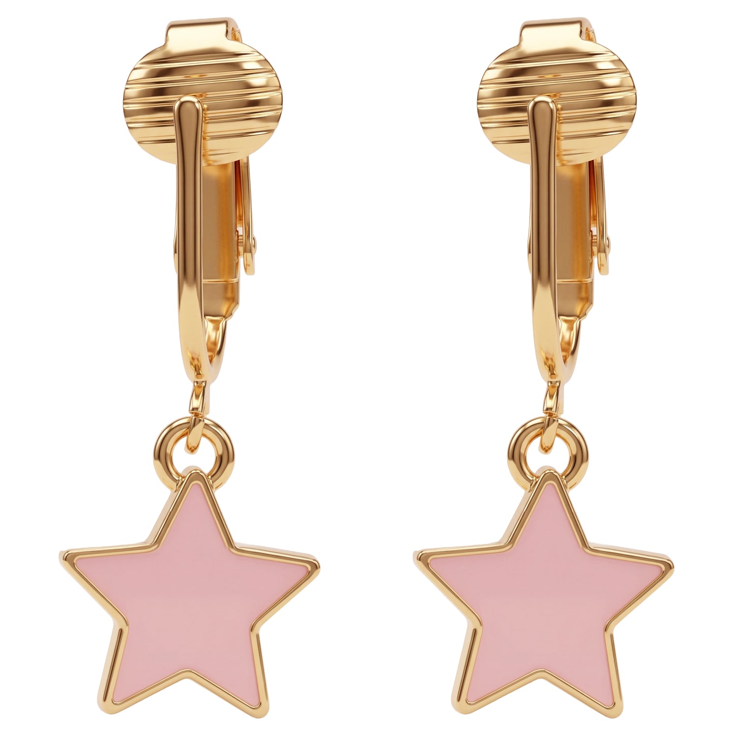 Fun Star Gold Clip On Dangling Earrings