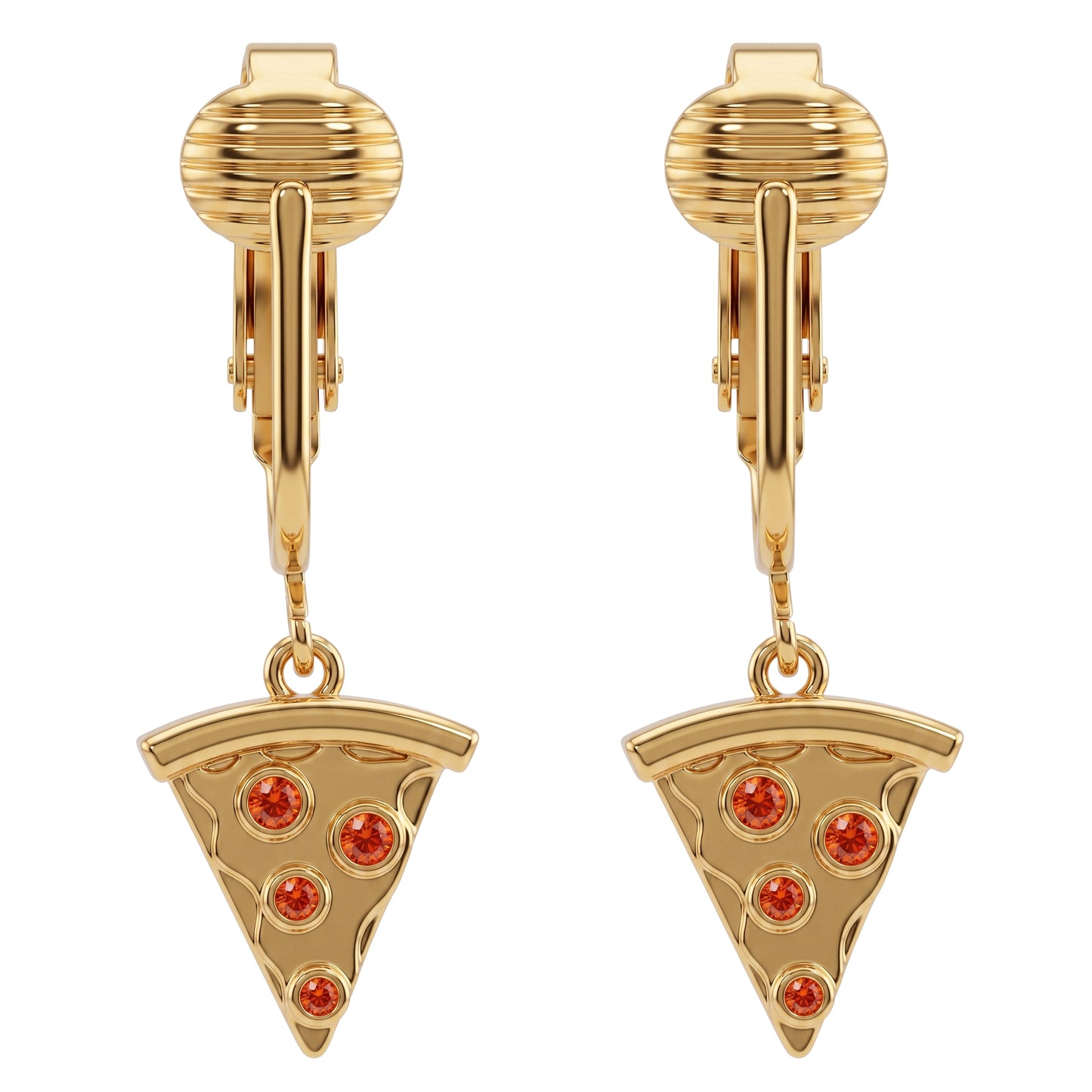 Pizza Gold Clip On Dangling Earrings