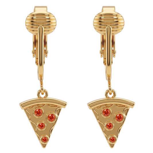 Pizza Gold Clip On Dangling Earrings