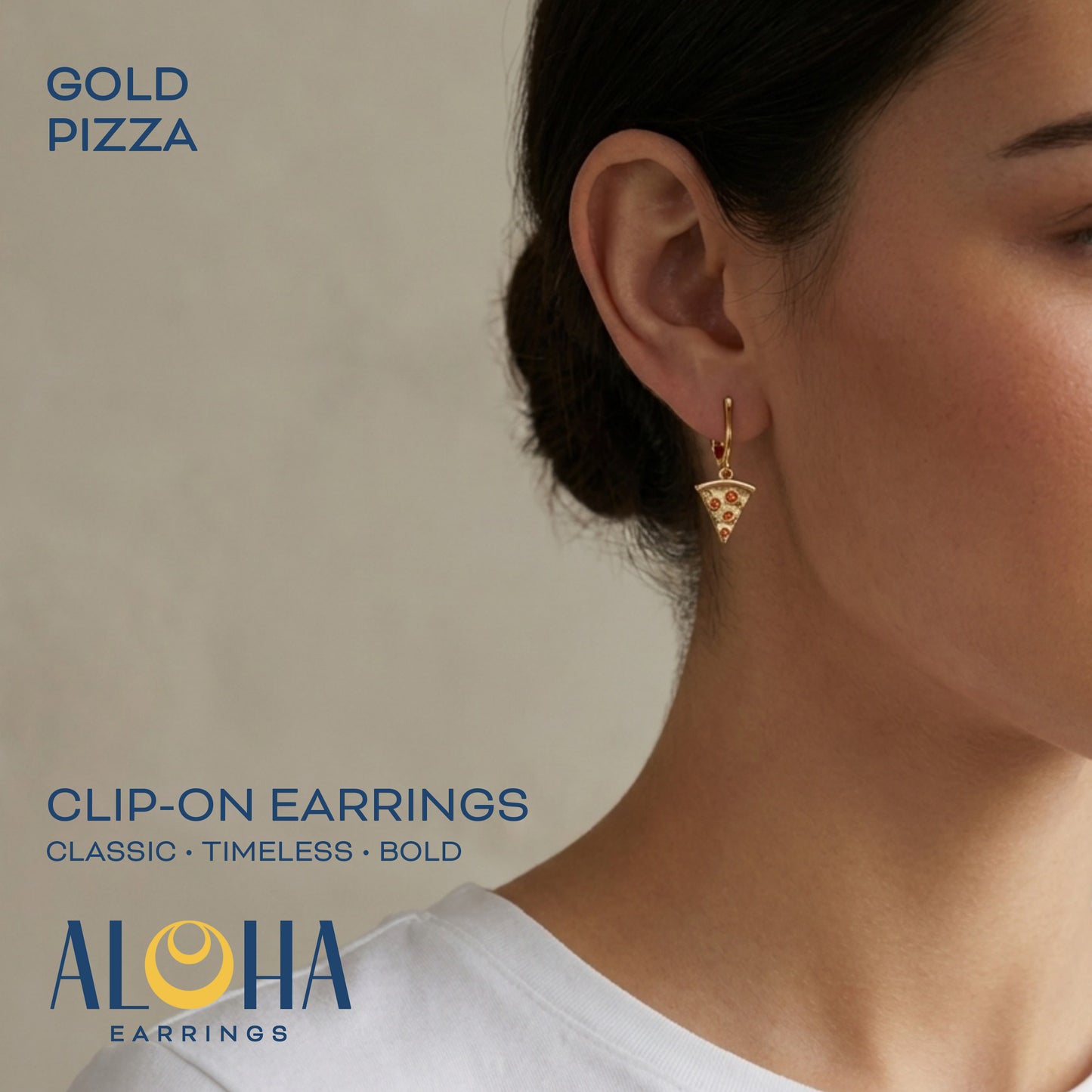 Pizza Gold Clip On Dangling Earrings
