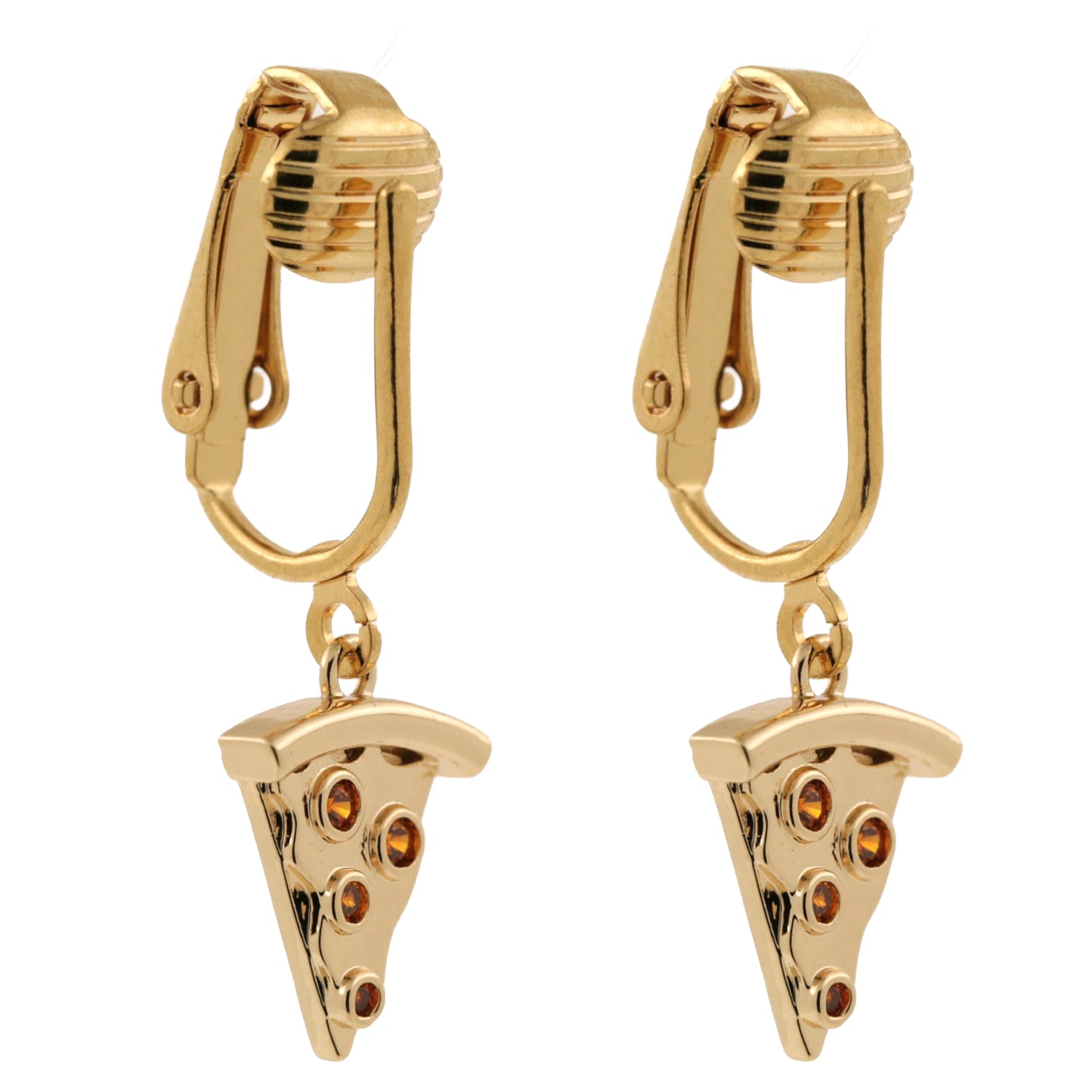 Pizza Gold Clip On Dangling Earrings