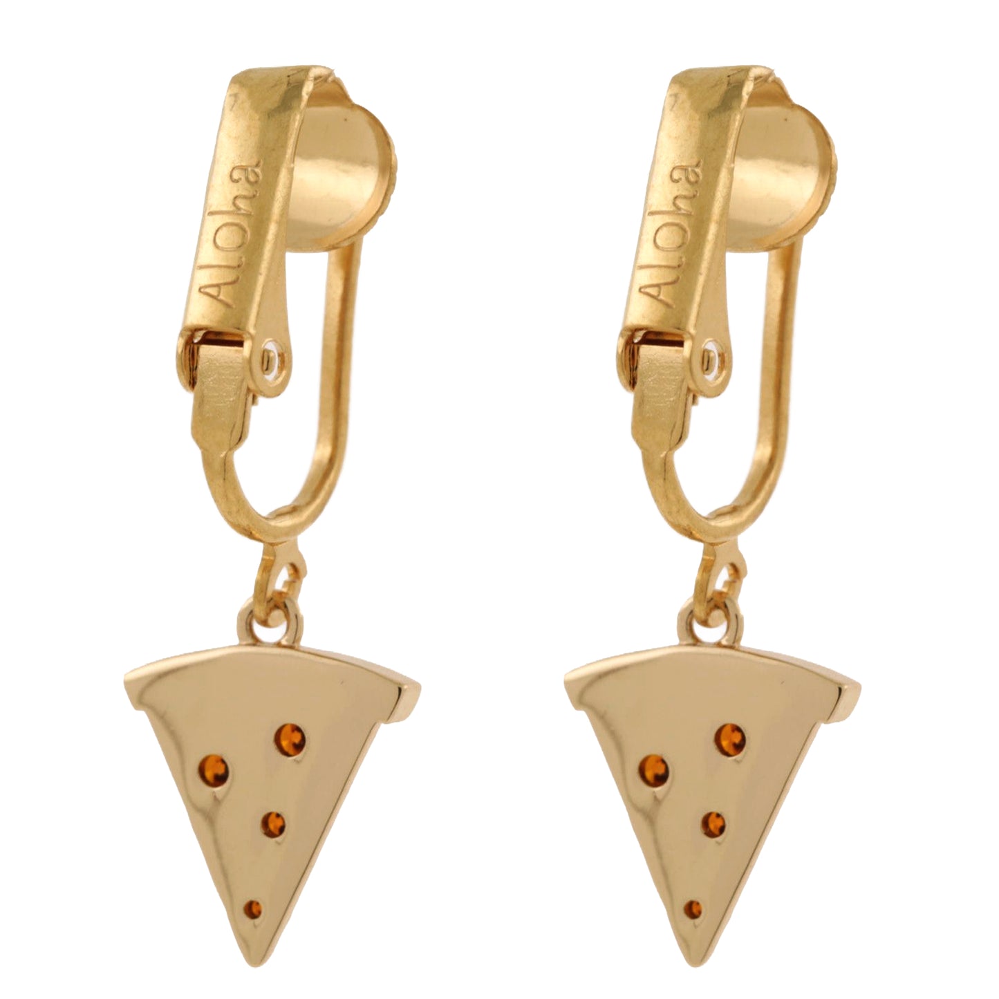 Pizza Gold Clip On Dangling Earrings