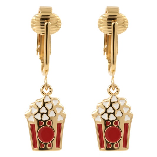 Popcorn Gold Clip On Dangling Earrings