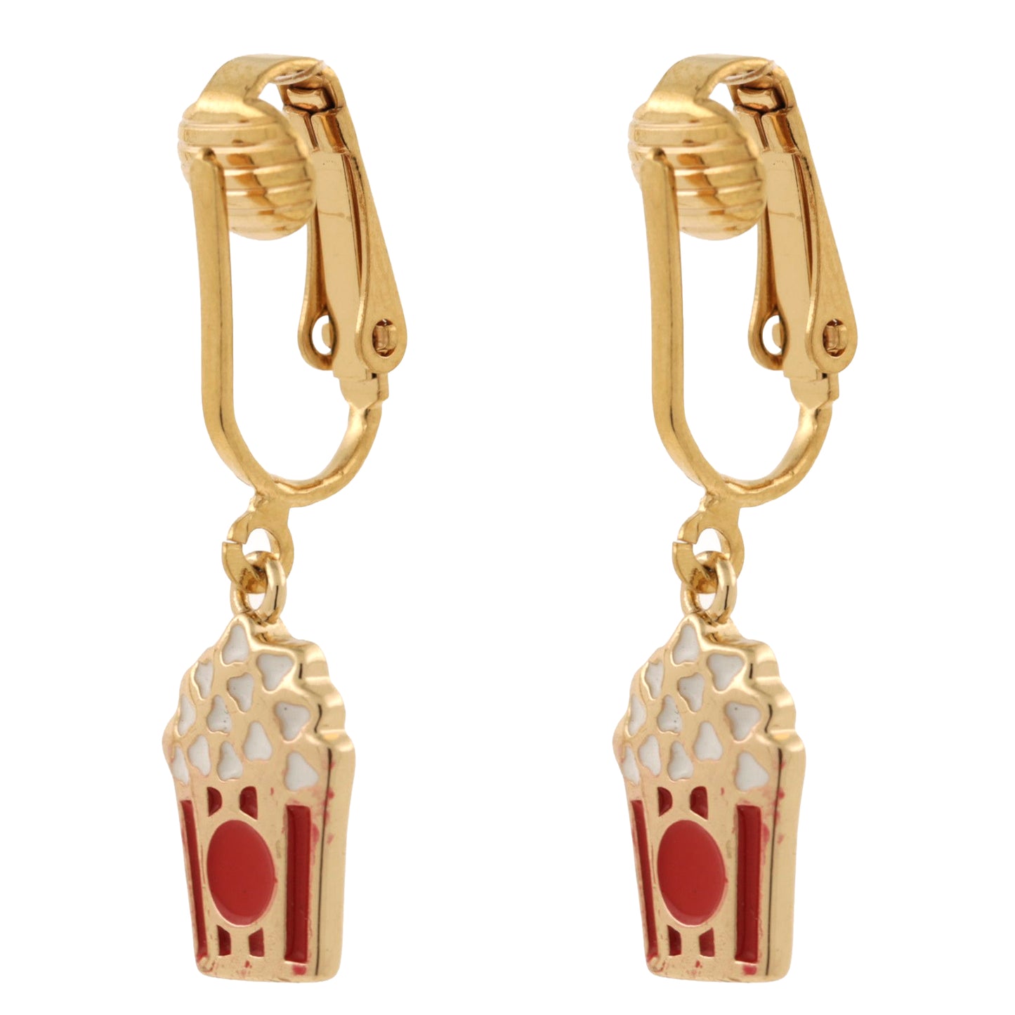 Popcorn Gold Clip On Dangling Earrings