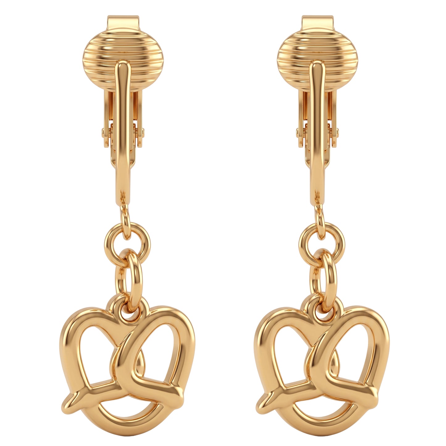 Pretzels Gold Clip On Dangling Earrings