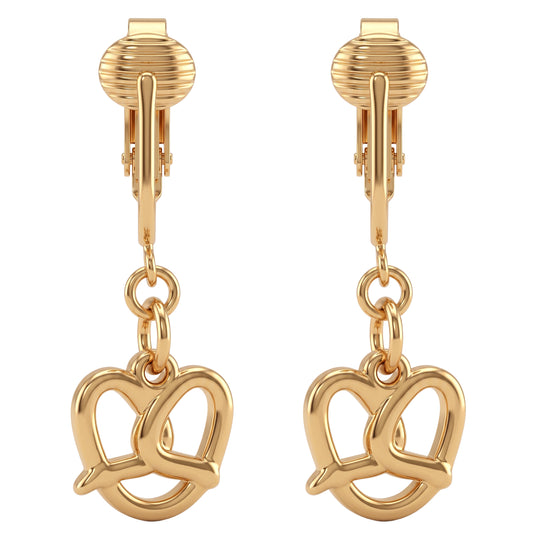 Pretzels Gold Clip On Dangling Earrings