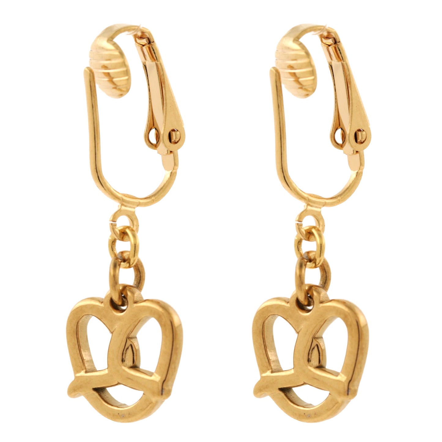 Pretzels Gold Clip On Dangling Earrings