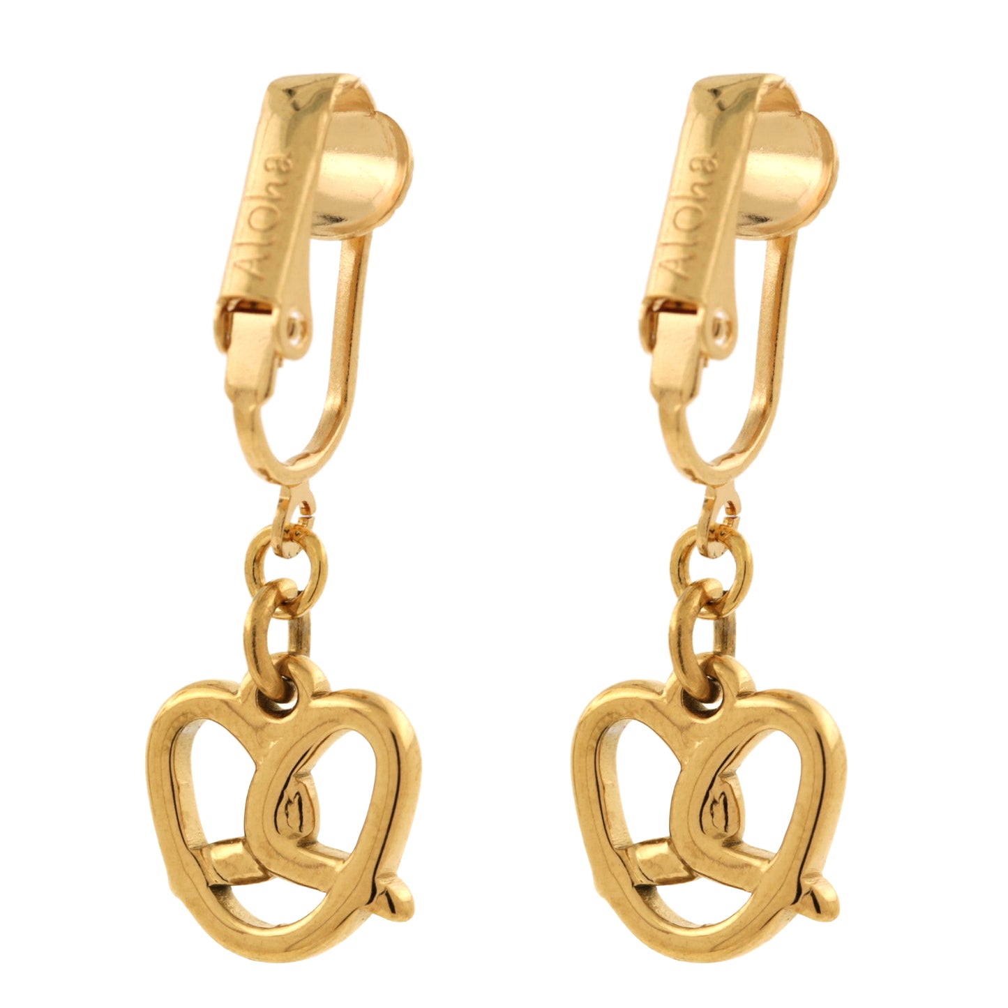 Pretzels Gold Clip On Dangling Earrings