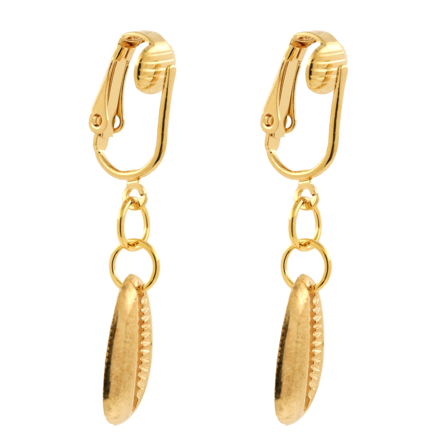 Gold Puka Shells Clip On Dangling Earrings