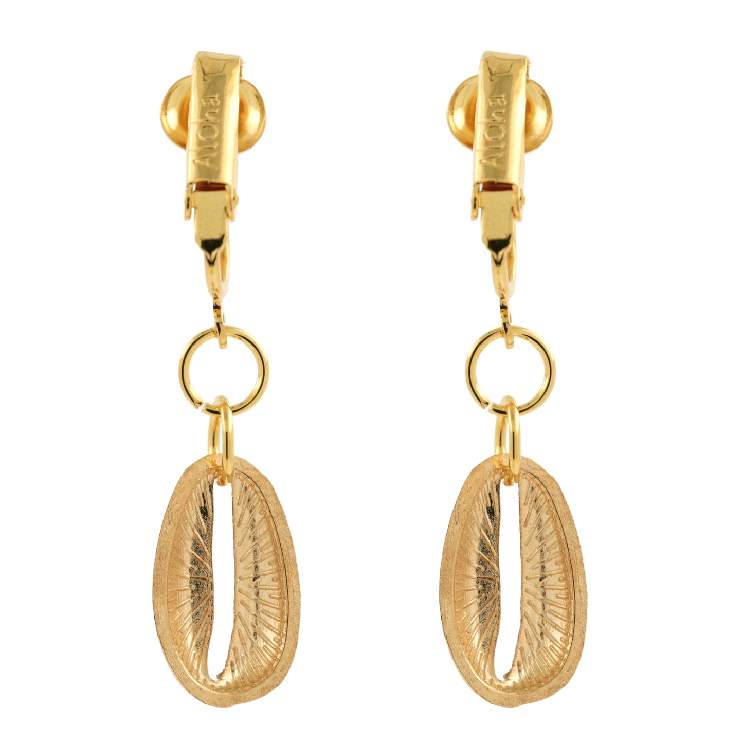 Gold Puka Shells Clip On Dangling Earrings