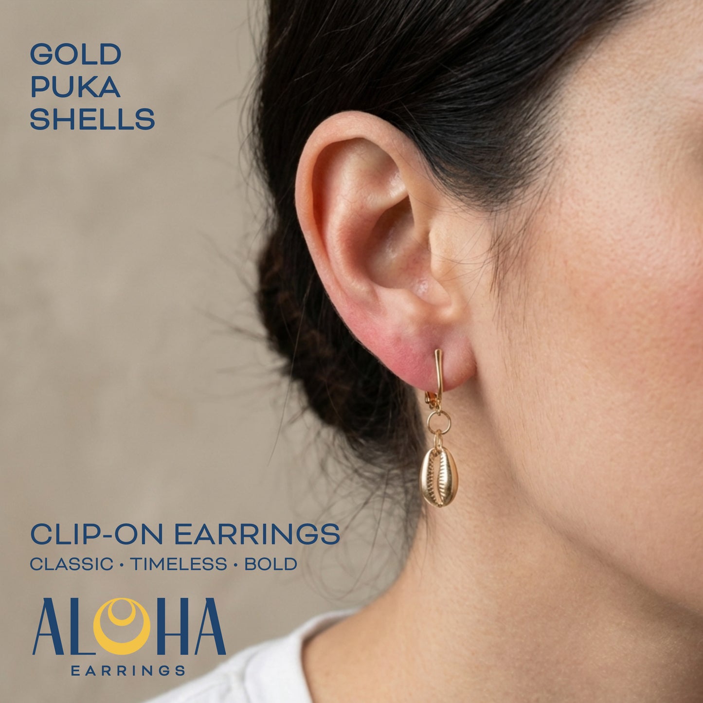 Gold Puka Shells Clip On Dangling Earrings