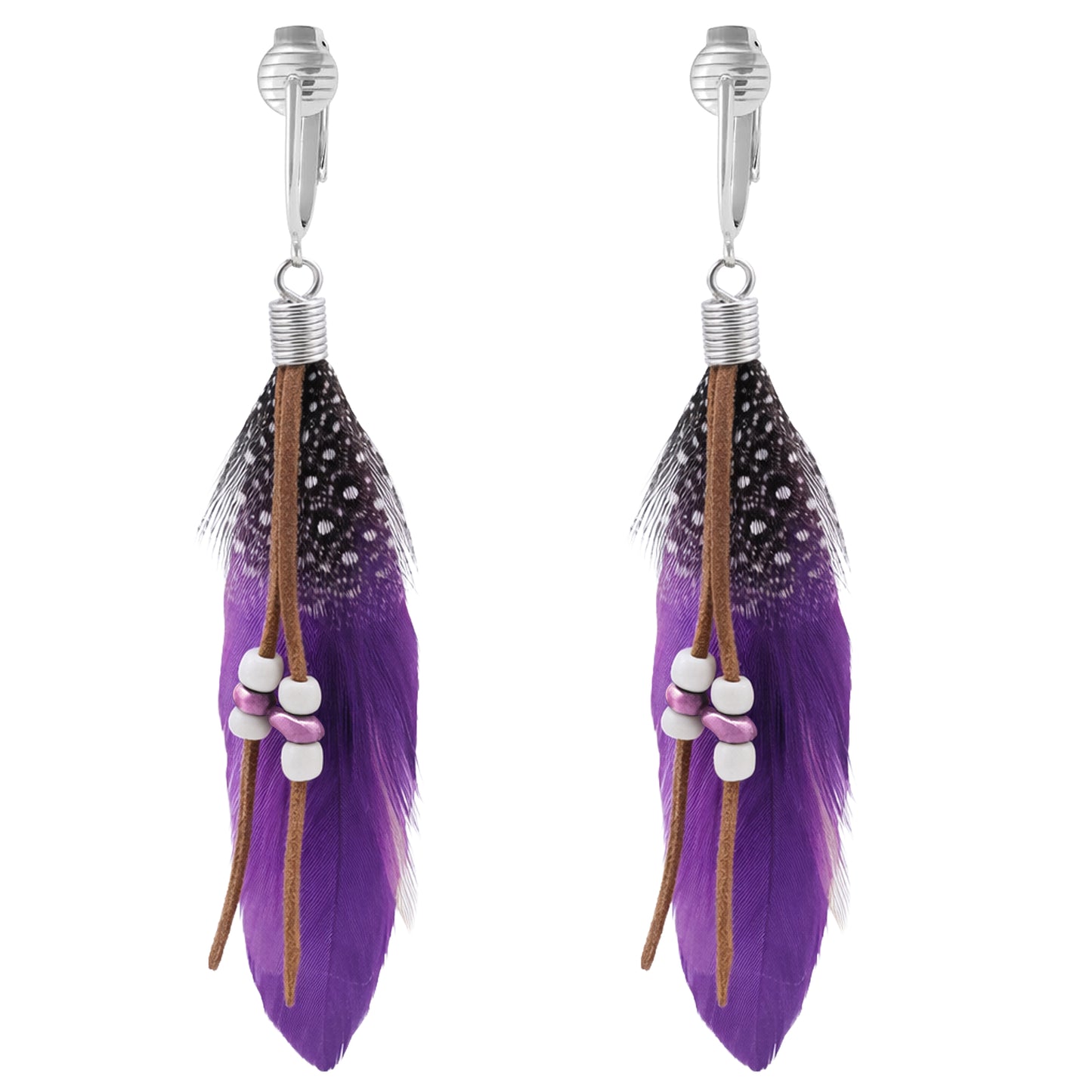 Bohemian Long Feather Clip On Dangling Earrings