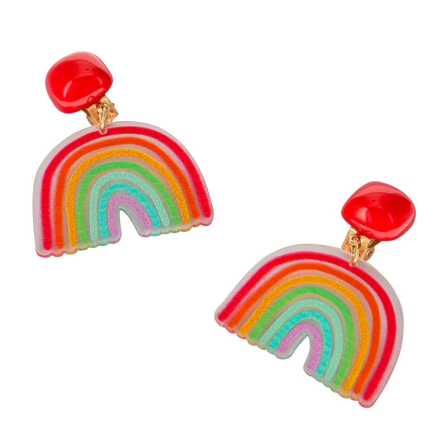 Rainbow Clip On Dangling Earrings