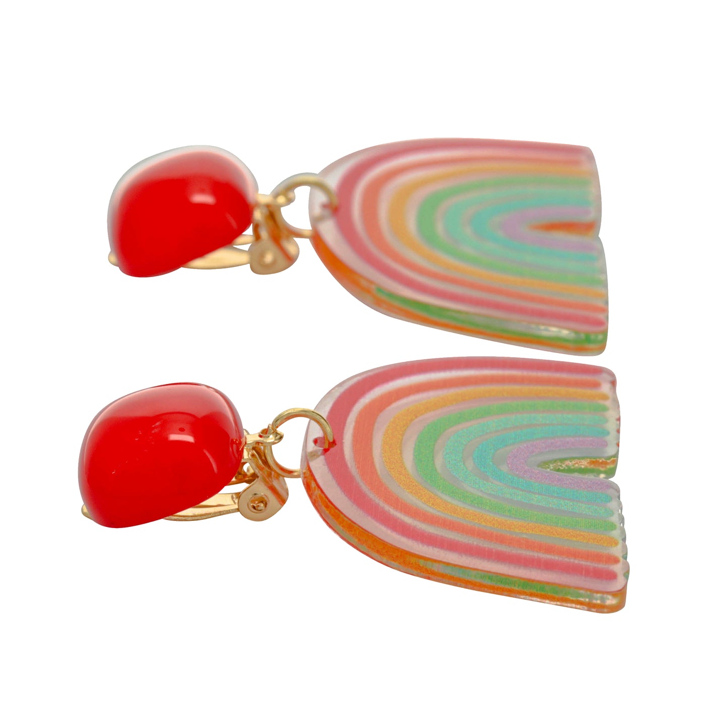 Rainbow Clip On Dangling Earrings