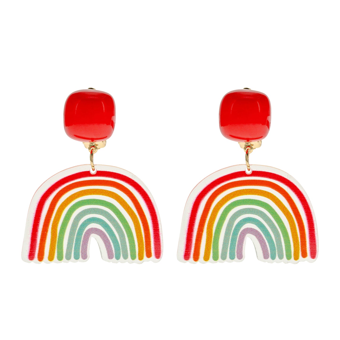 Rainbow Clip On Dangling Earrings
