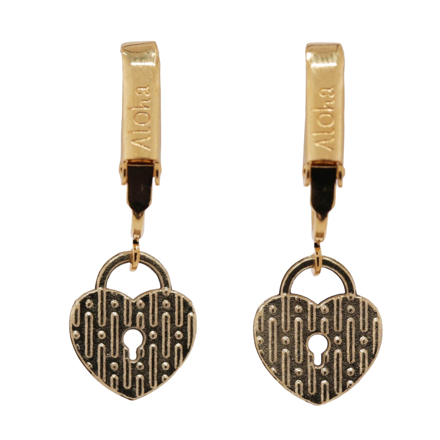 Red Glitter Lock Gold Clip On Dangling Earrings