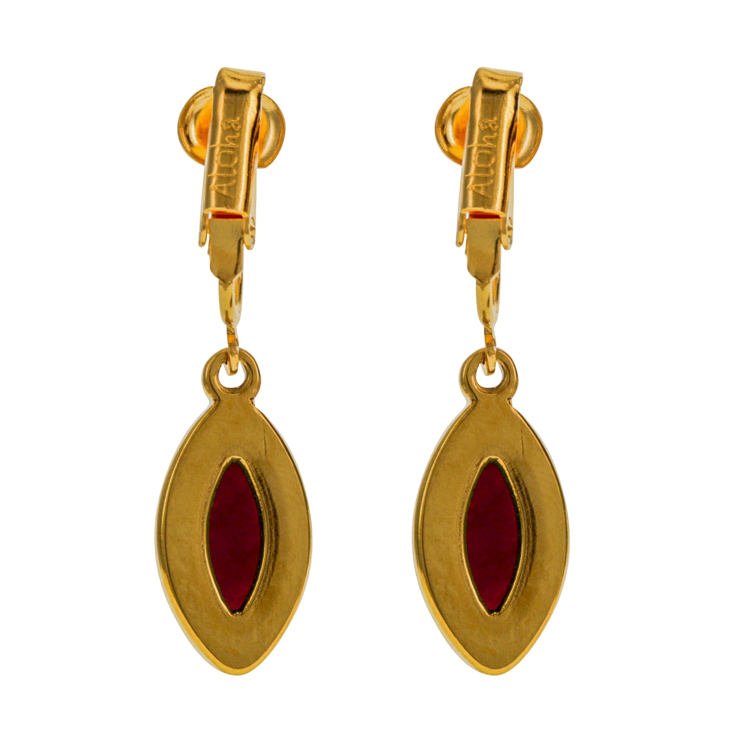 Gold Marquise Shaped Clip On Dangling Earrings