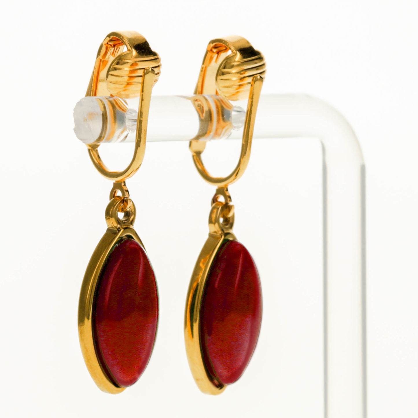 Gold Marquise Shaped Clip On Dangling Earrings