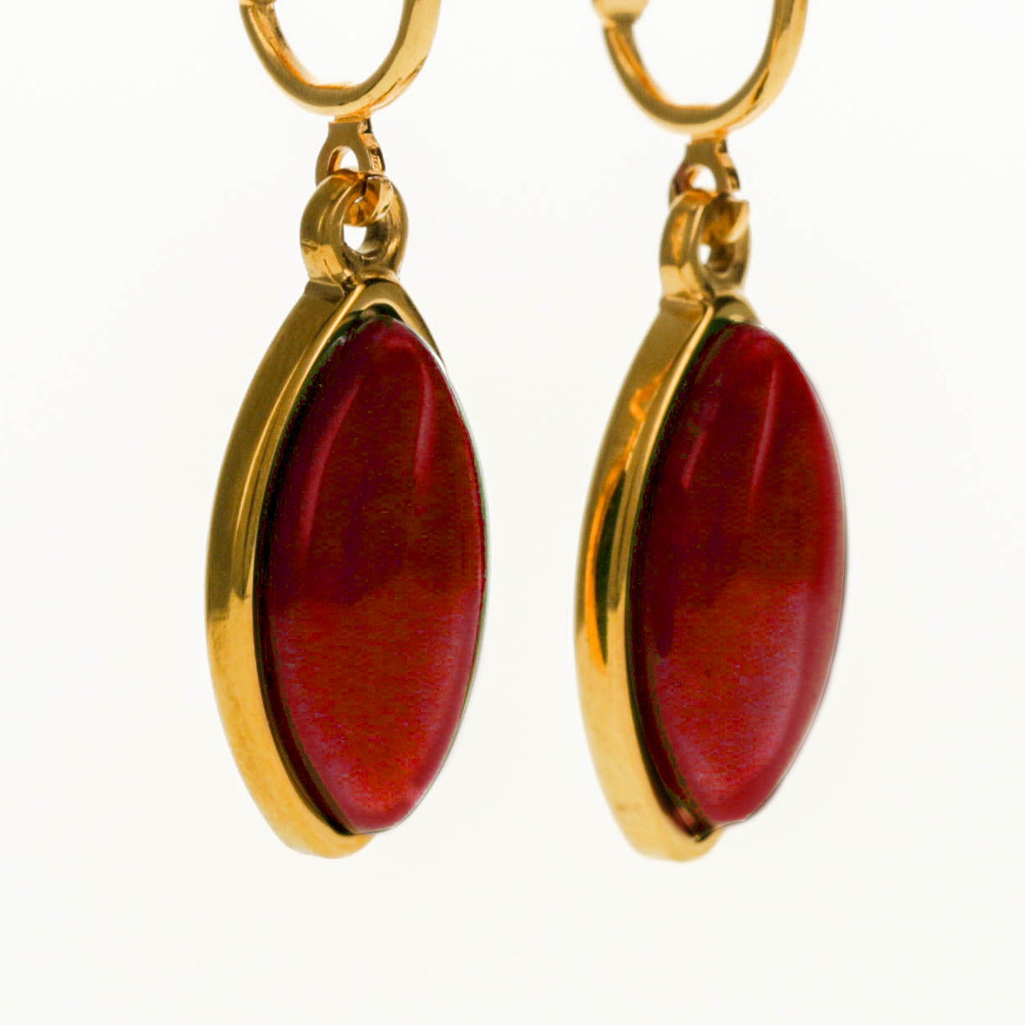 Gold Marquise Shaped Clip On Dangling Earrings