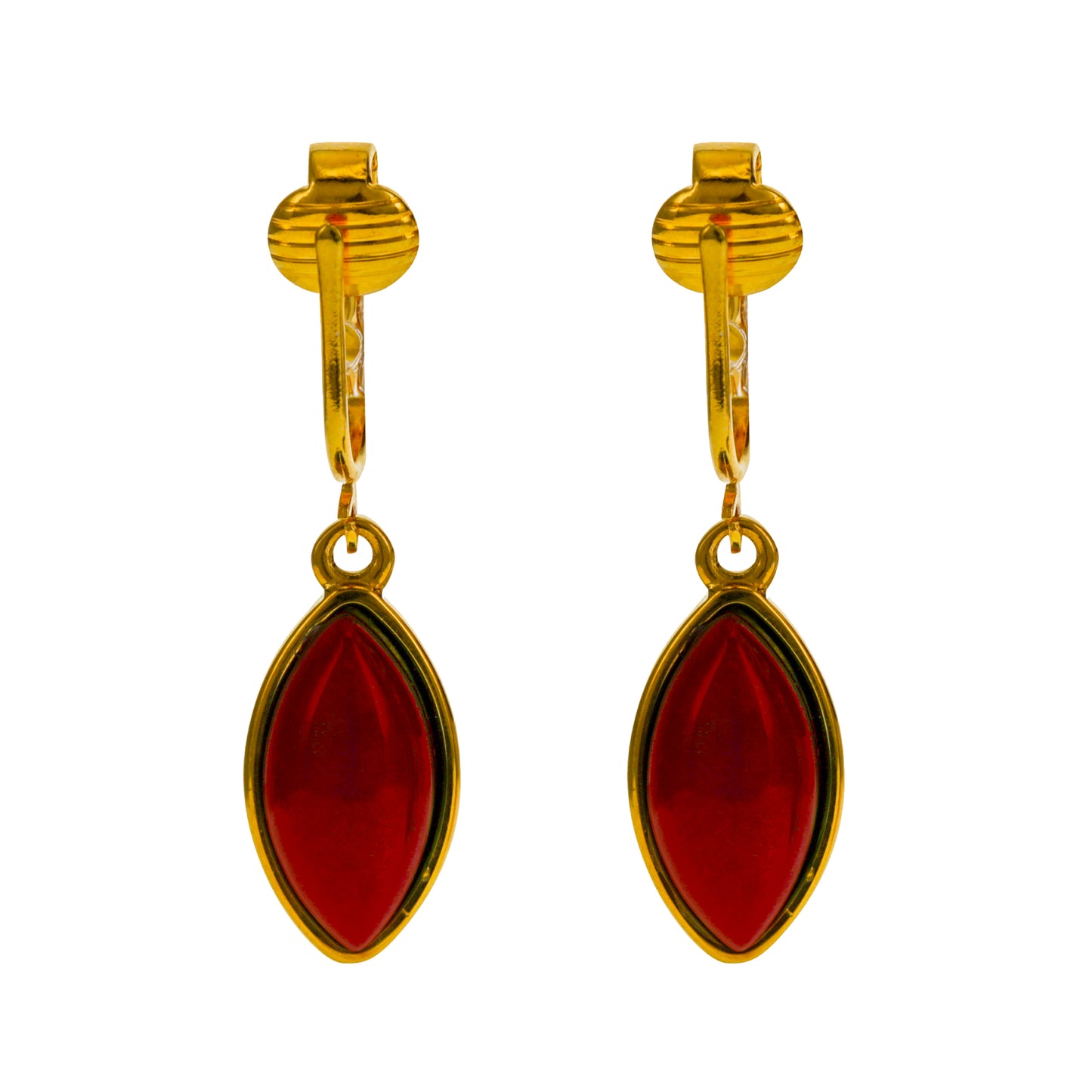 Gold Marquise Shaped Clip On Dangling Earrings