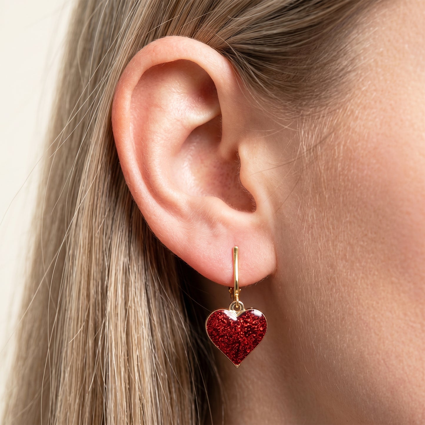 Sparkle Hearts Gold Clip On Dangling Earrings