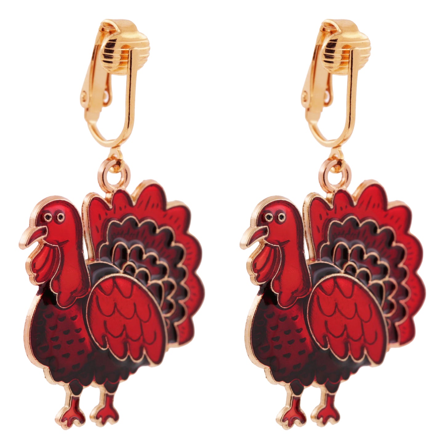 Red Turkey Gold Clip On Dangling Earrings