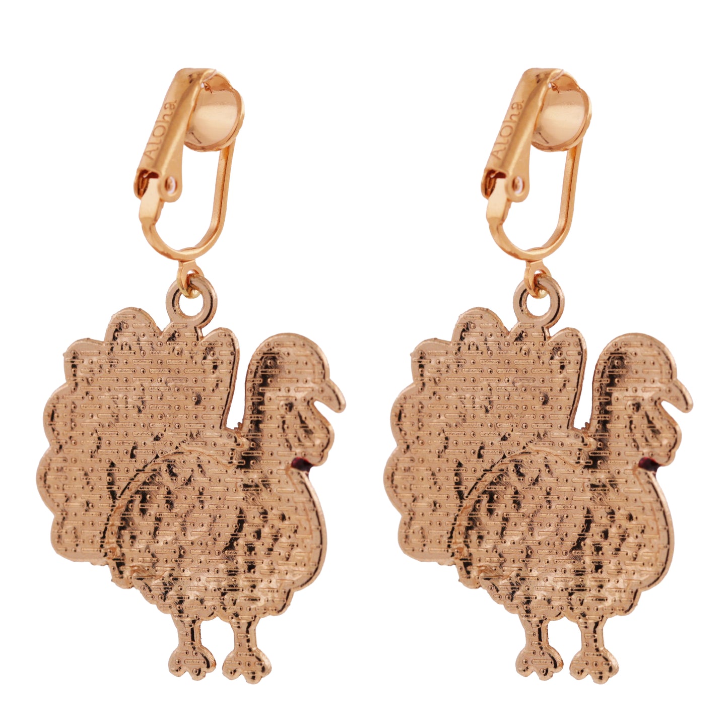 Red Turkey Gold Clip On Dangling Earrings