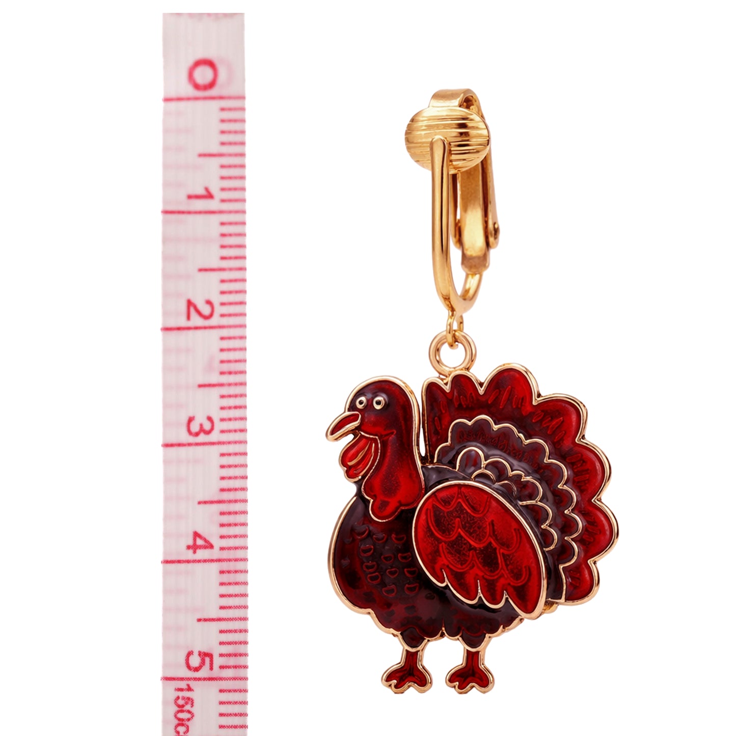 Red Turkey Gold Clip On Dangling Earrings