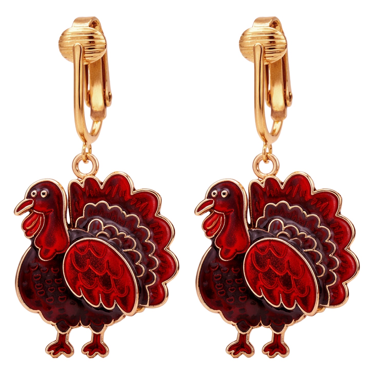 Red Turkey Gold Clip On Dangling Earrings