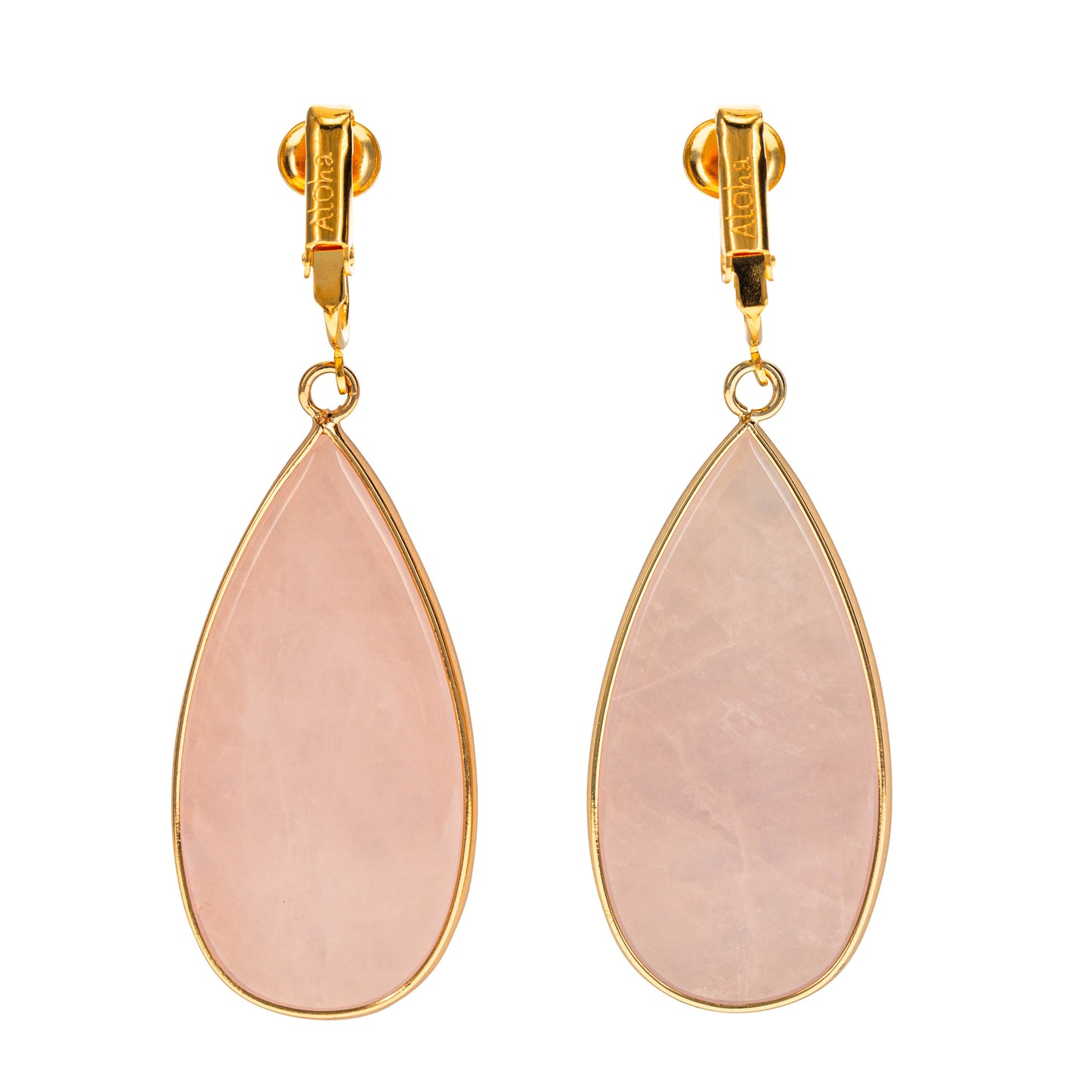 Gold Natural Stone Teardrop Clip On Dangling Earrings