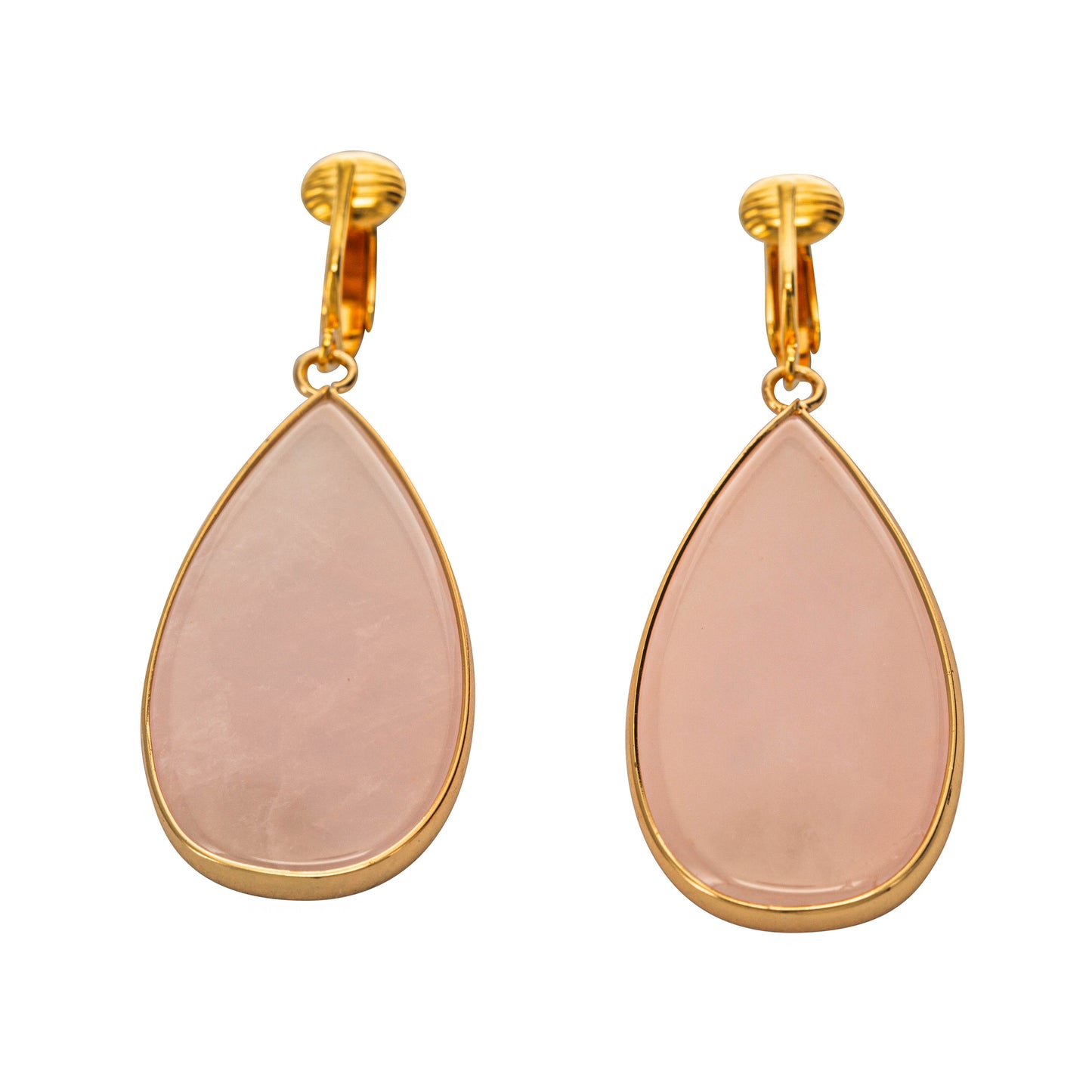 Gold Natural Stone Teardrop Clip On Dangling Earrings
