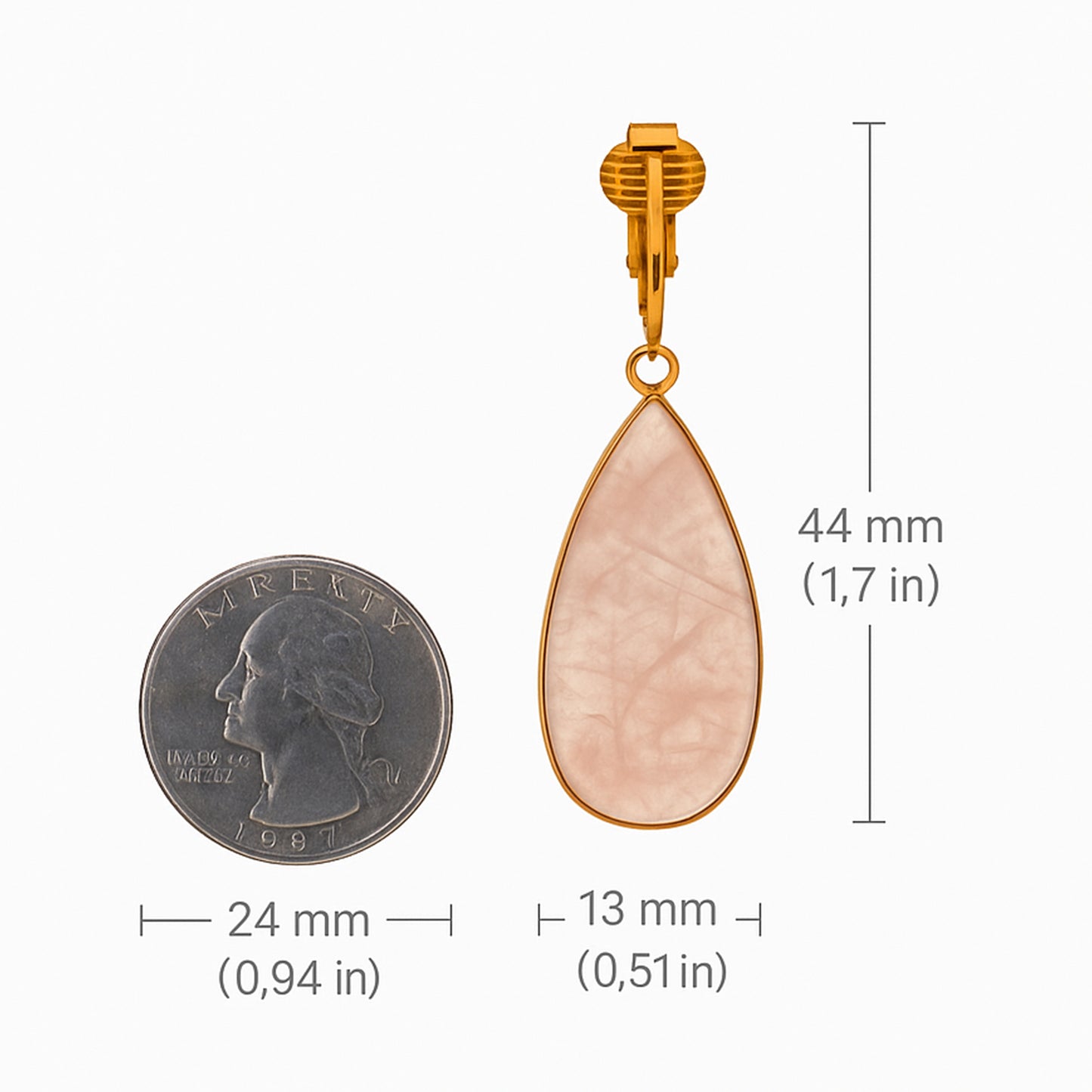 Gold Natural Stone Teardrop Clip On Dangling Earrings
