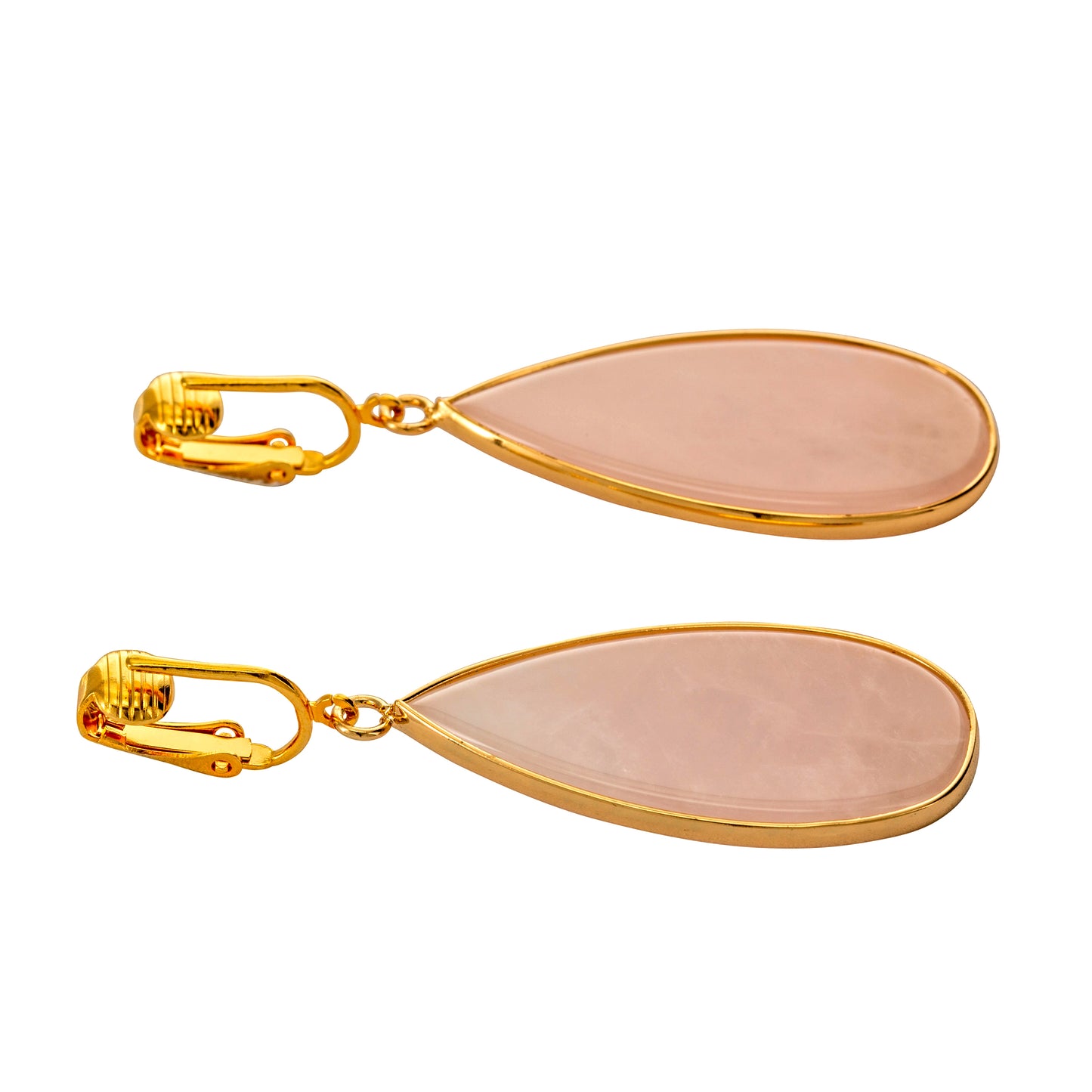 Gold Natural Stone Teardrop Clip On Dangling Earrings