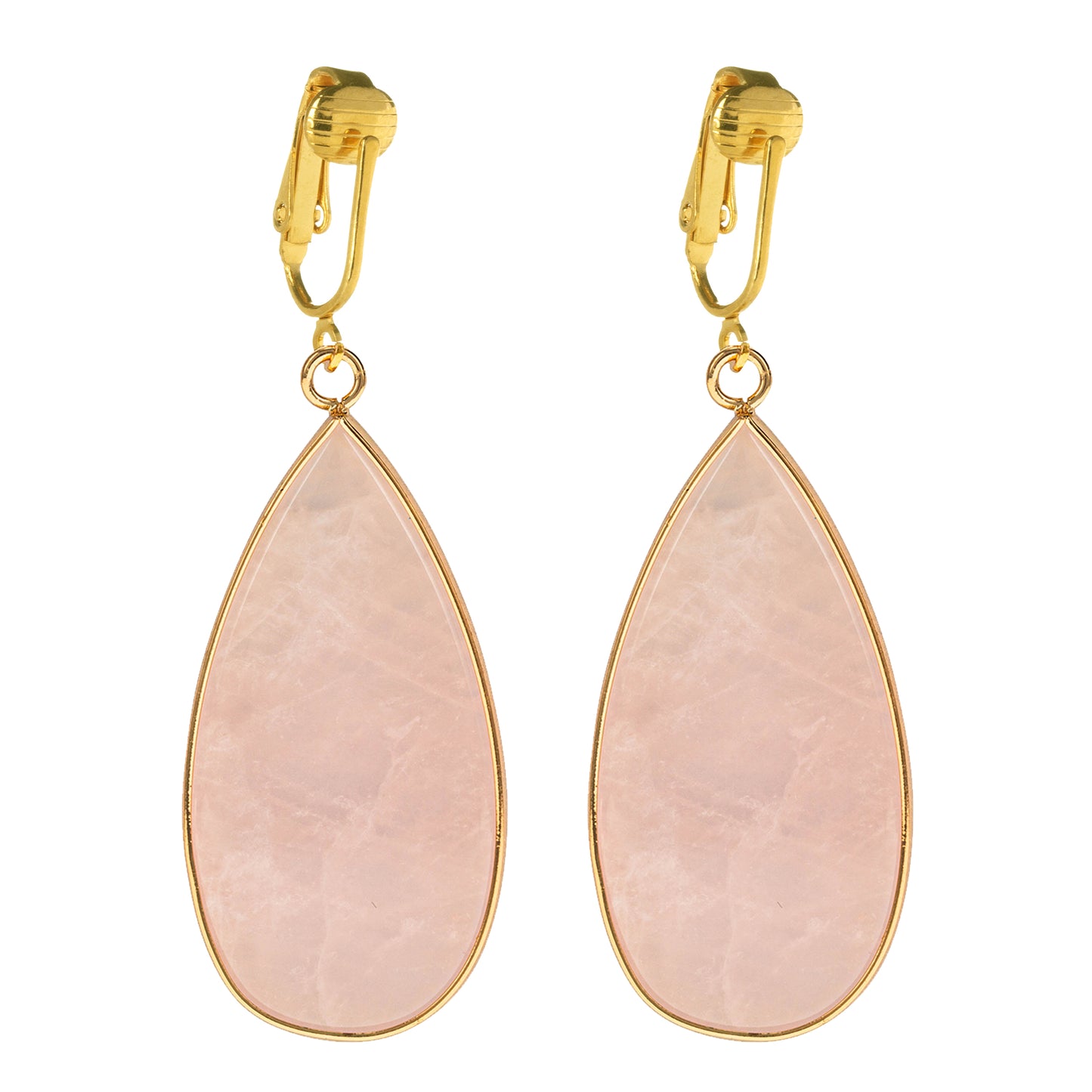 Gold Natural Stone Teardrop Clip On Dangling Earrings