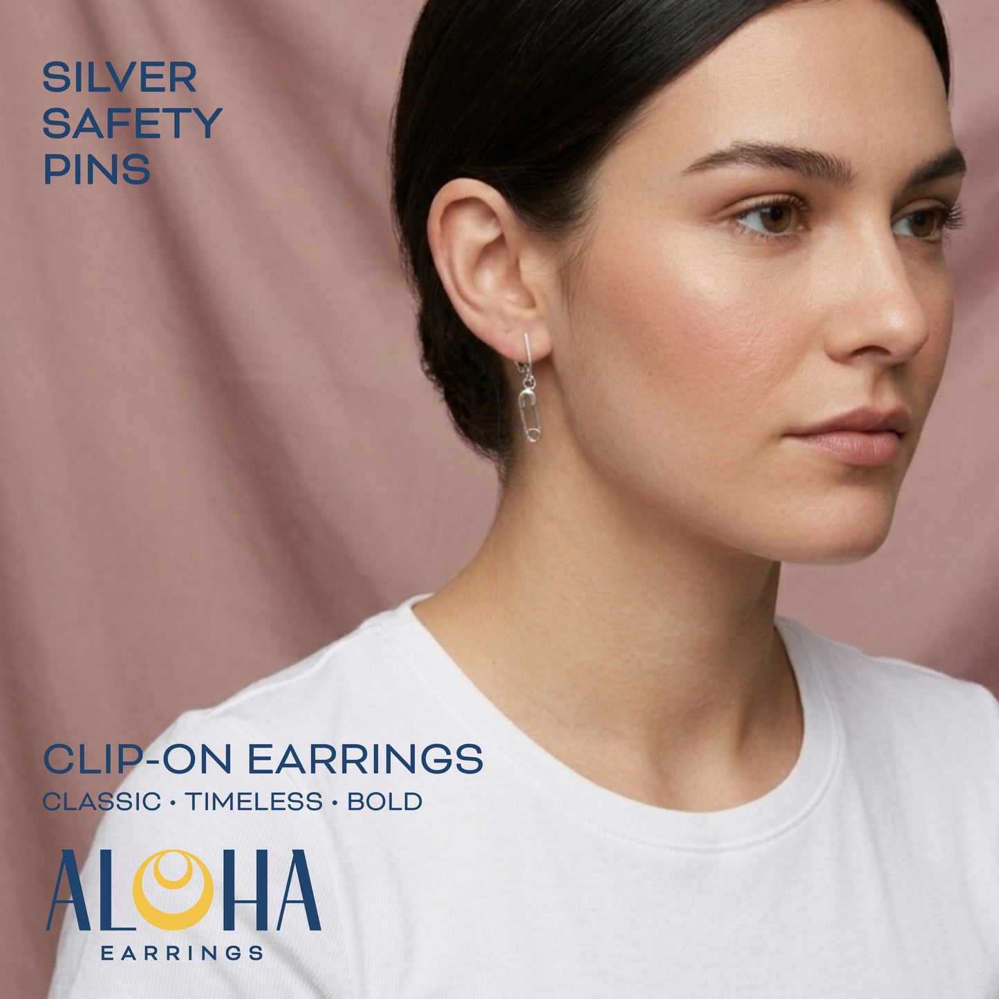 Silver Safety Pins Clip On Dangling Earrings