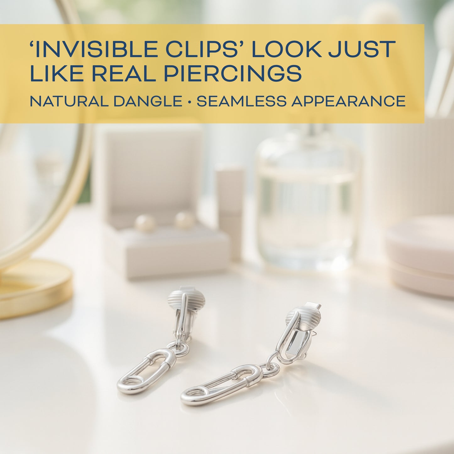 Silver Safety Pins Clip On Dangling Earrings